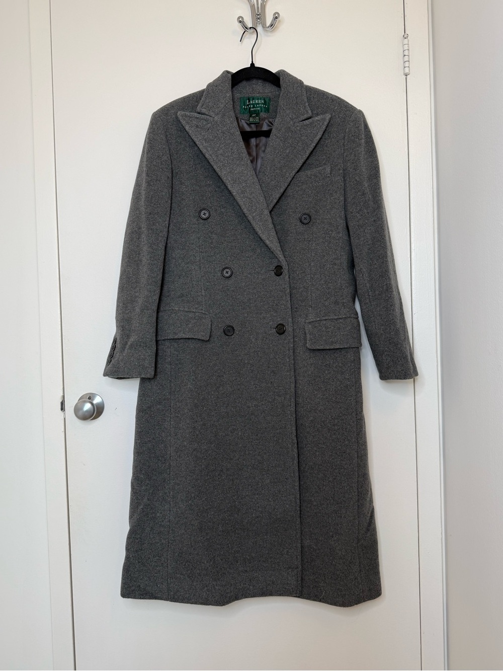 Lauren Ralph Lauren Gray Double-Breasted Wool Long Pea Coat